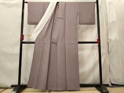 平和屋着物▽上質な色無地　単衣　紋意匠　葡萄鼠色　正絹　逸品　AABI0161st