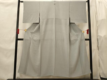 平和屋着物▽上質な色無地　単衣　紋意匠　桔梗鼠色　正絹　逸品　AABI0162st