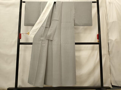 平和屋着物▽上質な色無地　単衣　紋意匠　桔梗鼠色　正絹　逸品　AABI0162st