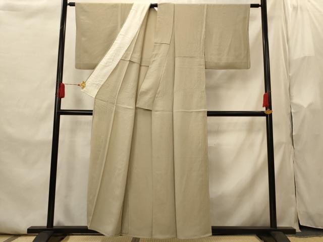 平和屋着物▽染色作家　斉藤三才　色無地　単衣　紋意匠　空五倍子色　正絹　逸品　AABI0163st