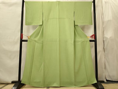 平和屋着物▽上質な色無地　単衣　紋意匠　青丹色　正絹　逸品　AABI0164st