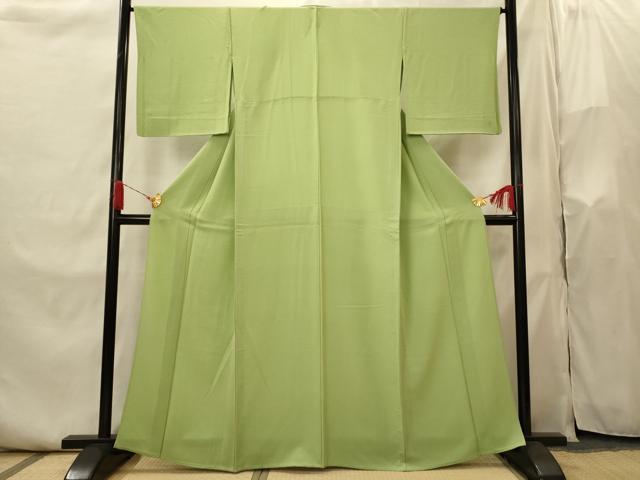 平和屋着物▽上質な色無地　単衣　紋意匠　青丹色　正絹　逸品　AABI0164st