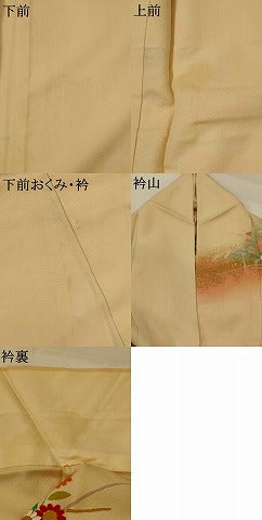 平和屋着物▽訪問着　単衣　友禅　作家物　駒刺繍　草花文　暈し染め　金彩　正絹　逸品　AABI0165st