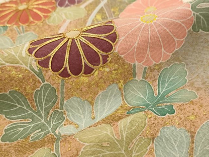 平和屋着物▽訪問着　単衣　友禅　作家物　駒刺繍　草花文　暈し染め　金彩　正絹　逸品　AABI0165st