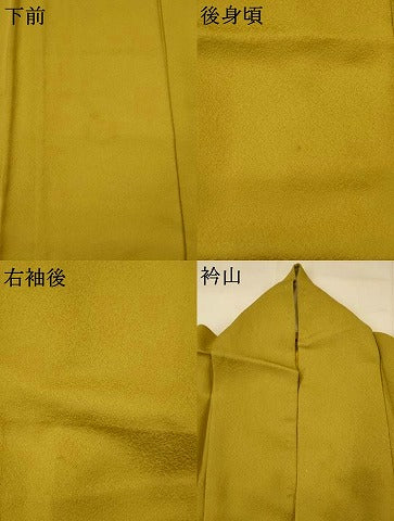平和屋着物▽上質な色無地　単衣　紋意匠　青朽葉色　正絹　逸品　AABI0167st