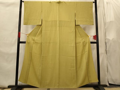 平和屋着物▽上質な色無地　単衣　紋意匠　青朽葉色　正絹　逸品　AABI0167st