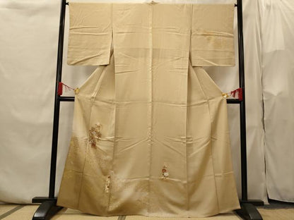 平和屋着物▽訪問着　単衣　色紙花文　暈し染め　金彩　正絹　逸品　AABI0168st