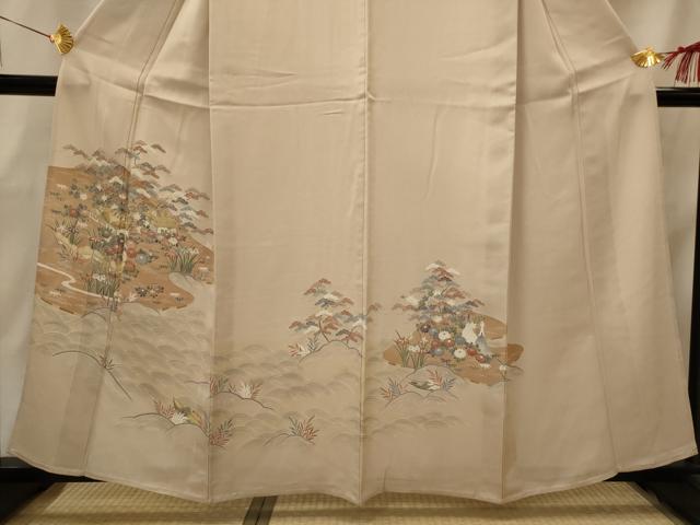平和屋着物▽訪問着　単衣　友禅　風景花松文　金糸　正絹　逸品　AABI0169st