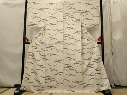 平和屋着物▽上質な小紋　単衣　芝草文　正絹　逸品　AABI0170st