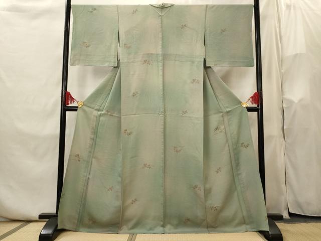 平和屋着物▽上質な小紋　単衣　芝草文　暈し染め　正絹　逸品　AABI0171st
