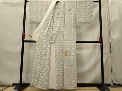 平和屋着物▽訪問着　単衣　駒刺繍　草花文　正絹　逸品　AABI0172st