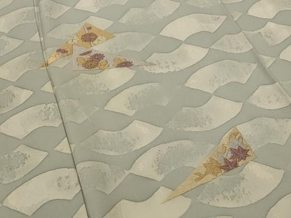 平和屋着物▽訪問着　単衣　駒刺繍　草花文　正絹　逸品　AABI0172st