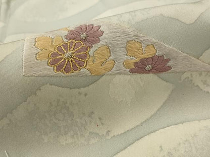 平和屋着物▽訪問着　単衣　駒刺繍　草花文　正絹　逸品　AABI0172st