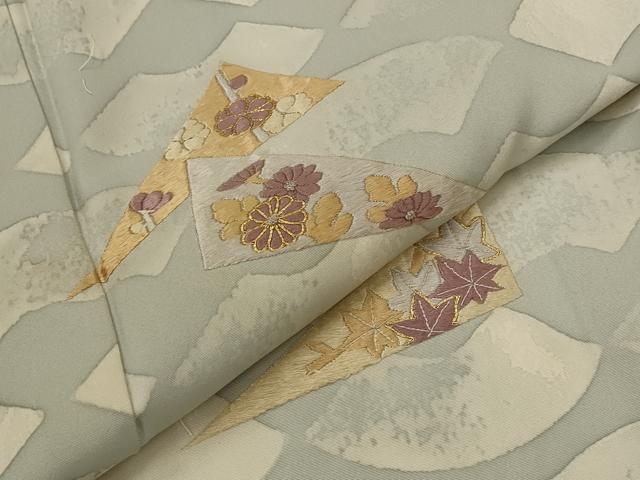平和屋着物▽訪問着　単衣　駒刺繍　草花文　正絹　逸品　AABI0172st