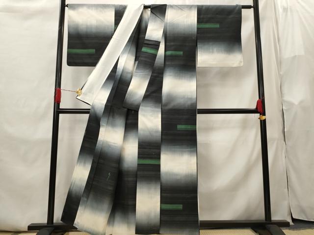 平和屋着物▽上質な紬　単衣　横段文　正絹　逸品　AABI0173st