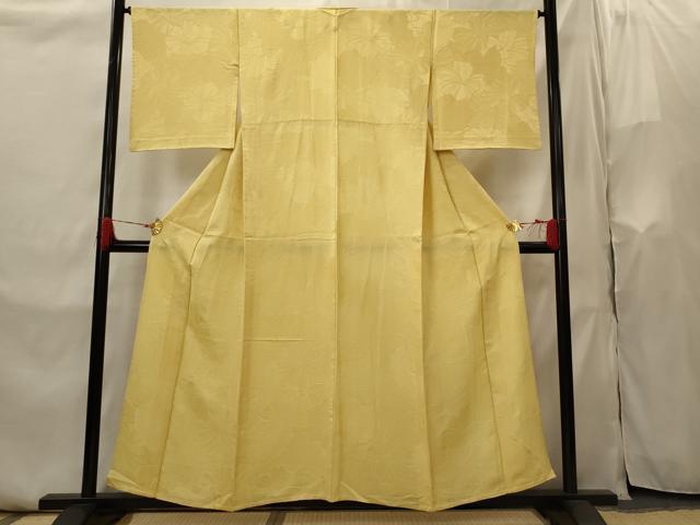 平和屋着物▽上質な色無地　単衣　花地紋　飴色　正絹　逸品　AABI0176st