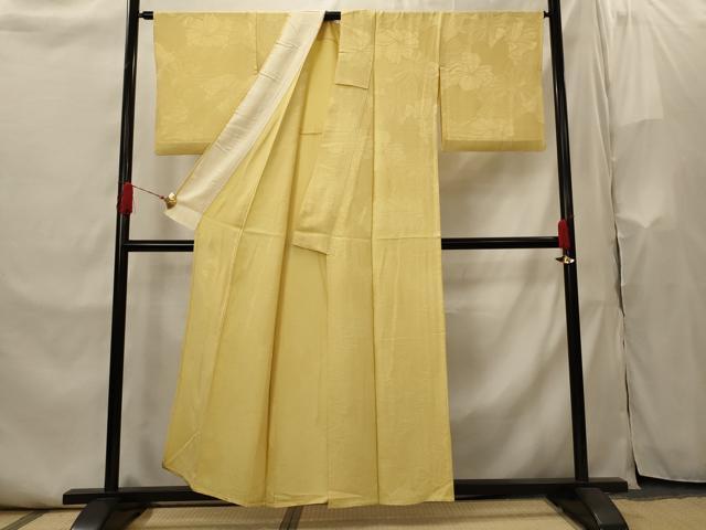 平和屋着物▽上質な色無地　単衣　花地紋　飴色　正絹　逸品　AABI0176st