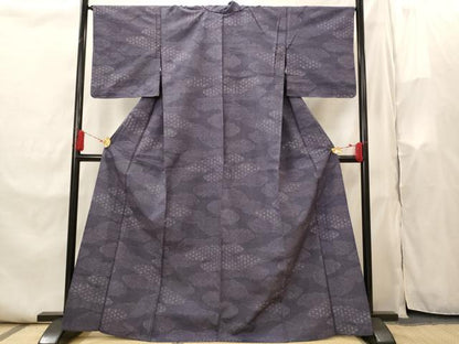 平和屋着物▽上質な紬　単衣　雲取り文様　正絹　逸品　未使用　AABI0177st