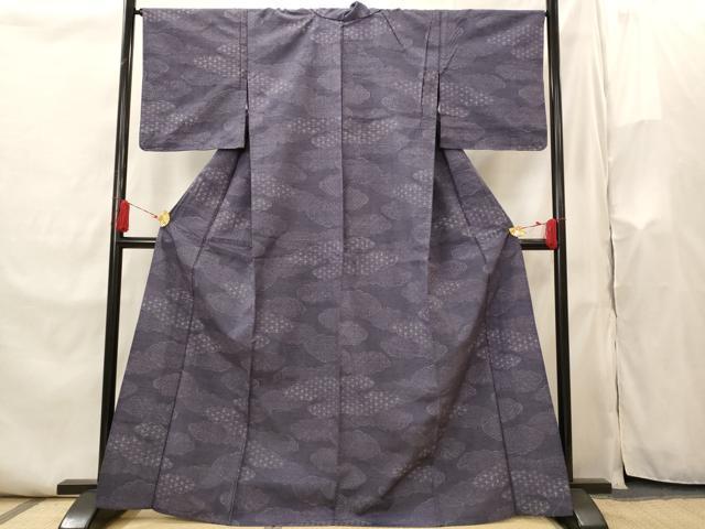 平和屋着物▽上質な紬　単衣　雲取り文様　正絹　逸品　未使用　AABI0177st