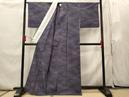 平和屋着物▽上質な紬　単衣　雲取り文様　正絹　逸品　未使用　AABI0177st
