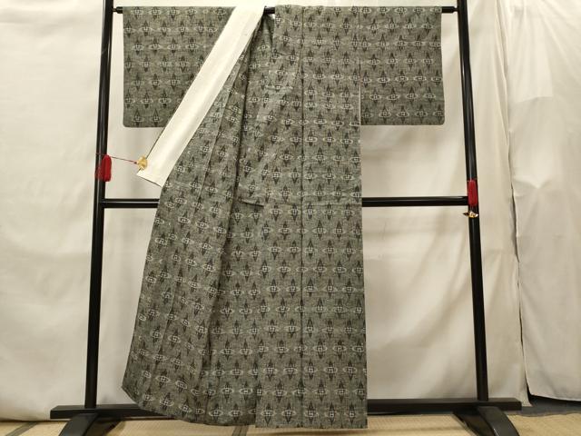 平和屋着物▽上質な紬　単衣　絣柄　正絹　逸品　AABI0179st