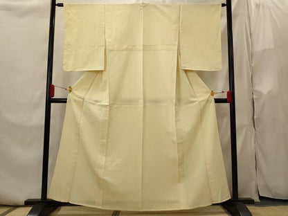 平和屋着物▽上質な色無地　単衣　菱松地紋　丁子色　正絹　逸品　AABI0180st