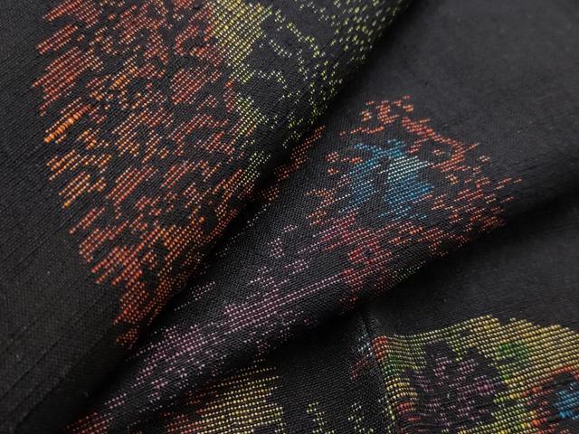 平和屋着物▽上質な紬　単衣　扇花丸文　正絹　逸品　AABI0181st