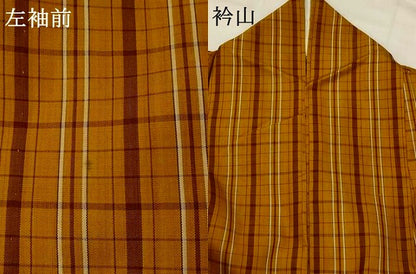 平和屋着物▽本場黄八丈　平織　紬　単衣　格子　正絹　逸品　AABI0192st