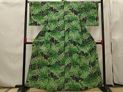 平和屋着物▽小紋　単衣　樹林文　黒地　AABI0193st