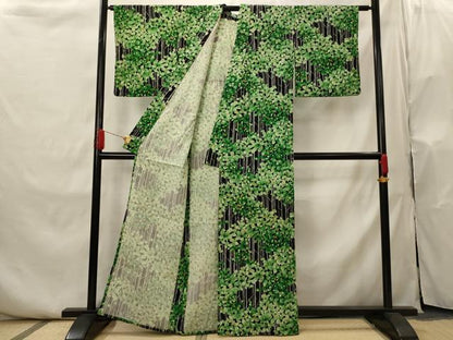 平和屋着物▽小紋　単衣　樹林文　黒地　AABI0193st