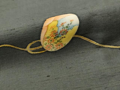 平和屋着物▽訪問着　単衣　紬地　貝合わせ花文　金彩　正絹　逸品　AABI0195st