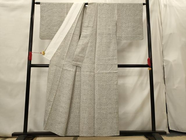 平和屋着物▽結城紬　奥順　はたおり娘　単衣　80亀甲　蜀江花文　証紙付き　正絹　逸品　AABI0199st