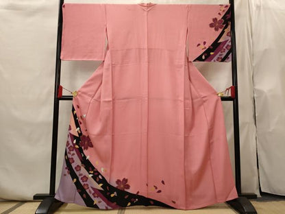 平和屋着物▽金彩友禅作家　金彩の魔術師　堀省平　金煌織　訪問着　単衣　舞桜文　金彩　正絹　逸品　AABI0200st