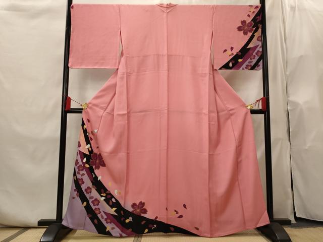 平和屋着物▽金彩友禅作家　金彩の魔術師　堀省平　金煌織　訪問着　単衣　舞桜文　金彩　正絹　逸品　AABI0200st