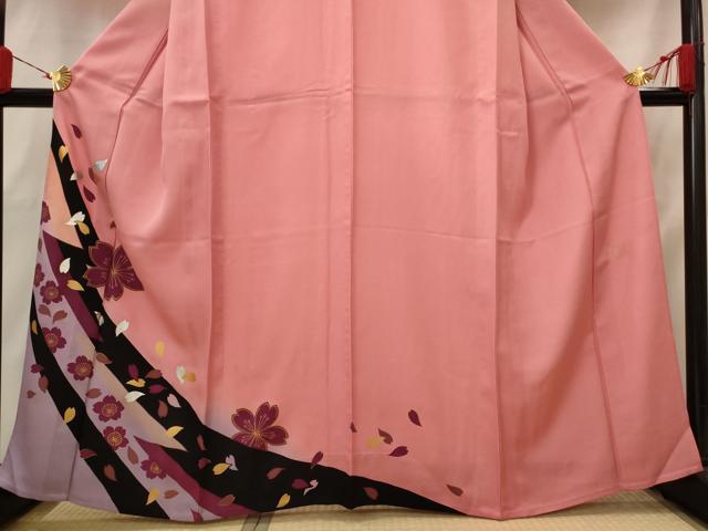 平和屋着物▽金彩友禅作家　金彩の魔術師　堀省平　金煌織　訪問着　単衣　舞桜文　金彩　正絹　逸品　AABI0200st