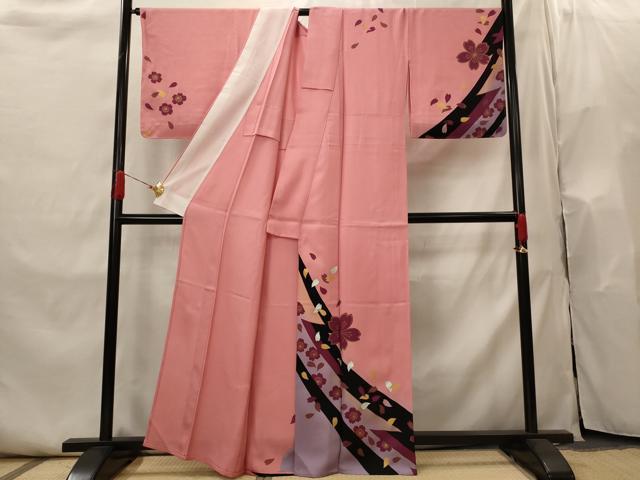 平和屋着物▽金彩友禅作家　金彩の魔術師　堀省平　金煌織　訪問着　単衣　舞桜文　金彩　正絹　逸品　AABI0200st