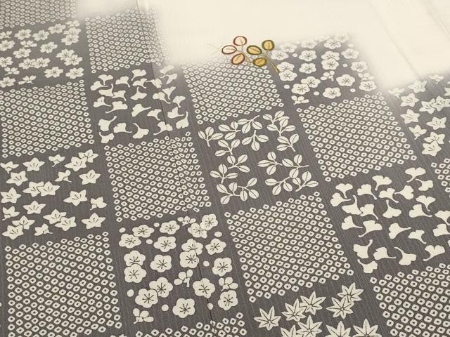 平和屋着物▽訪問着　単衣　刺繍　市松花文　金糸　正絹　逸品　AABI0201st