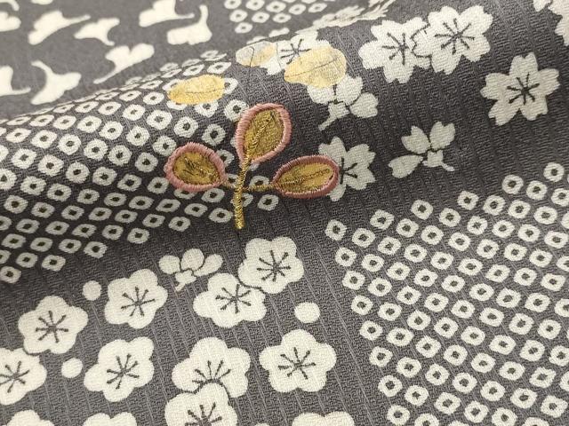 平和屋着物▽訪問着　単衣　刺繍　市松花文　金糸　正絹　逸品　AABI0201st