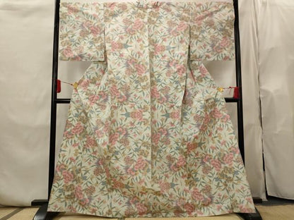 平和屋着物▽本場大島紬　単衣　草花尽くし　正絹　逸品　AABI0202st