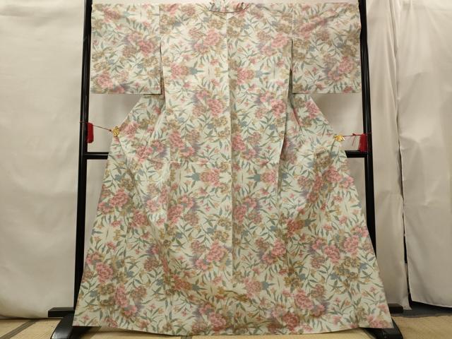 平和屋着物▽本場大島紬　単衣　草花尽くし　正絹　逸品　AABI0202st