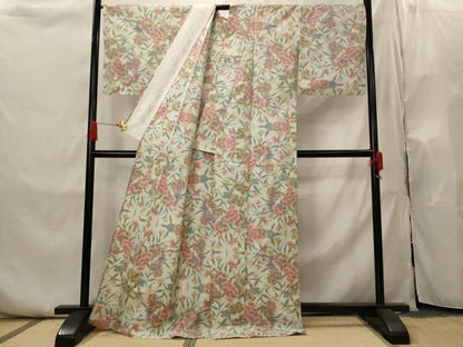 平和屋着物▽本場大島紬　単衣　草花尽くし　正絹　逸品　AABI0202st