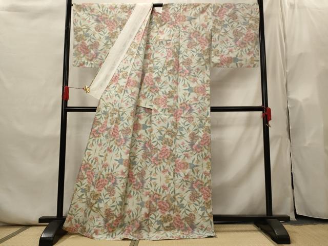 平和屋着物▽本場大島紬　単衣　草花尽くし　正絹　逸品　AABI0202st