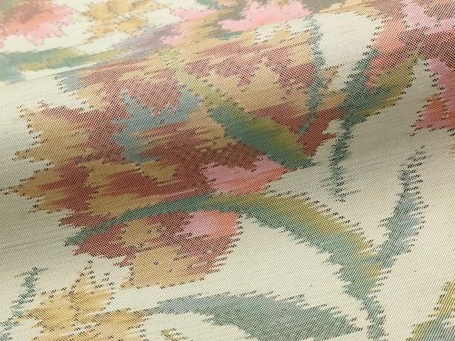 平和屋着物▽本場大島紬　単衣　草花尽くし　正絹　逸品　AABI0202st