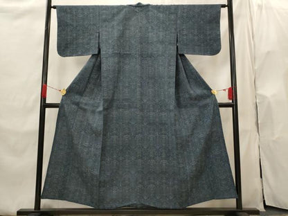 平和屋着物▽結城ちぢみ　単衣　飾花文　正絹　逸品　AABI0213st