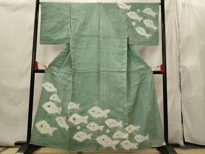 平和屋着物∴夏物 浴衣 有松鳴海絞り 訪問着 魚 綿 逸品 AABI0214st