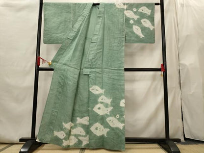 平和屋着物∴夏物 浴衣 有松鳴海絞り 訪問着 魚 綿 逸品 AABI0214st