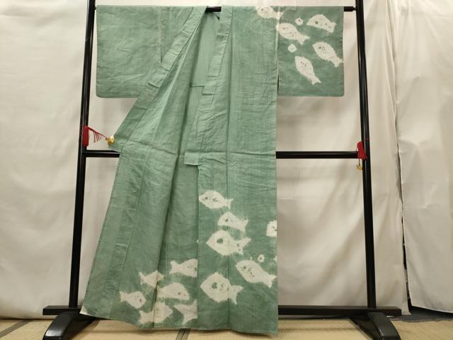 平和屋着物∴夏物 浴衣 有松鳴海絞り 訪問着 魚 綿 逸品 AABI0214st