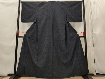 平和屋着物▽結城紬　単衣　80亀甲　亀甲文　正絹　逸品　AABI0216st