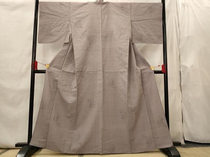 平和屋着物▽結城紬　単衣　100亀甲　雪輪蔦の葉文　正絹　逸品　AABI0218st