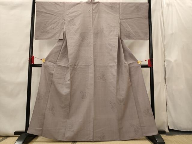 平和屋着物▽結城紬　単衣　100亀甲　雪輪蔦の葉文　正絹　逸品　AABI0218st